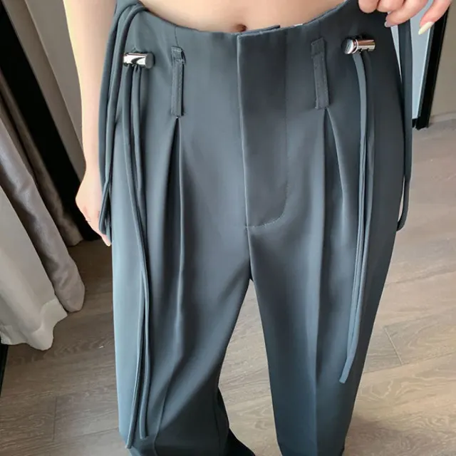 Drawstring Wide leg Pants Women's Spring And Autumn Draping High grade Trousers Gray - Shop at LoveMi
