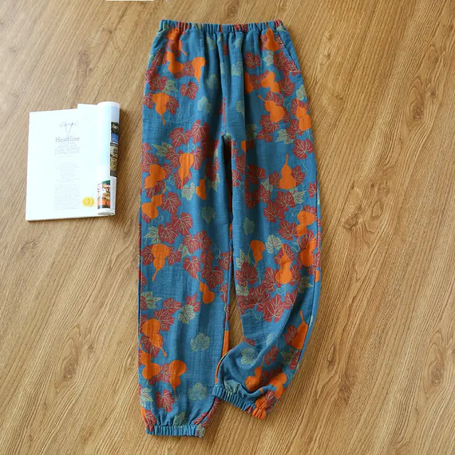 Women's Fashionable Cotton Double layer Yarn dyed Close up Pajama Pants Blue Gourd - Shop at LoveMi