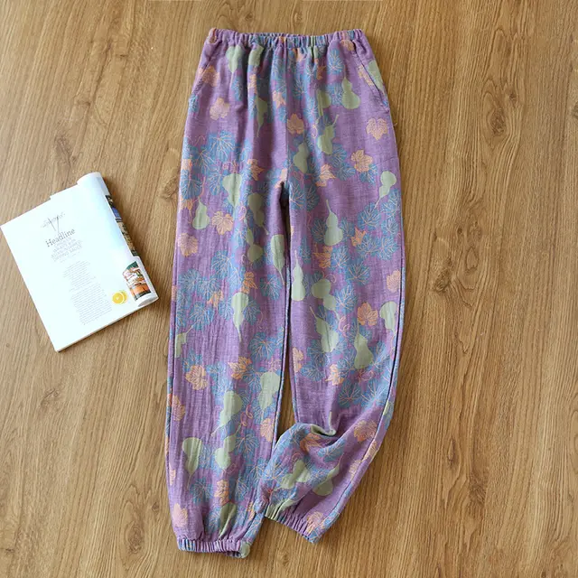 Women's Fashionable Cotton Double layer Yarn dyed Close up Pajama Pants Purple Gourd - Shop at LoveMi