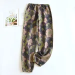 Women's Fashion Casual Cotton Yarn-dyed Vintage Jacquard Pajama Pants - Purple