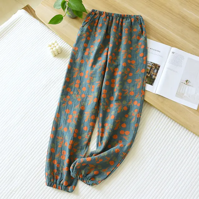 Women's Fashionable Cotton Yarn dyed Double sided Jacquard Trousers Dark Blue - Shop at LoveMi