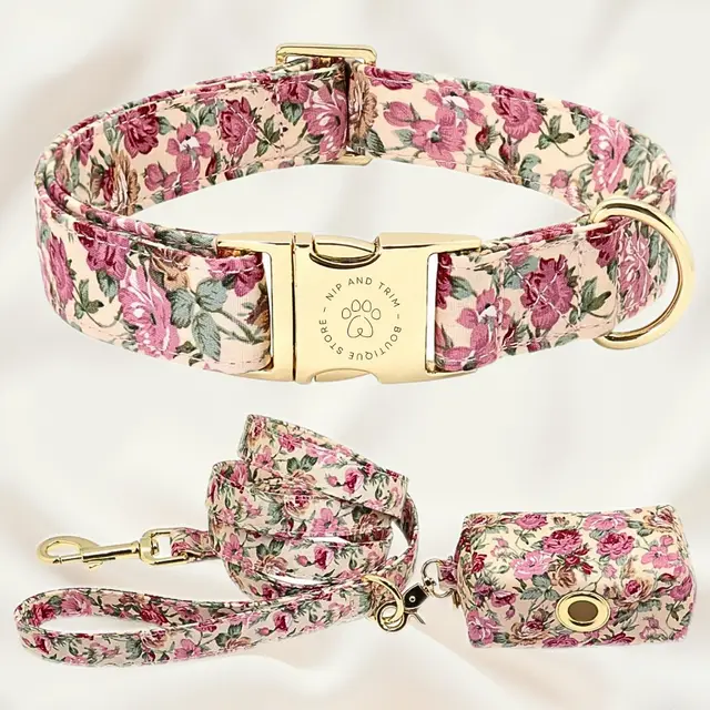 Dog Tag Custom Dog Collar Lettering Identity Card Beige Floral Set - Shop at LoveMi