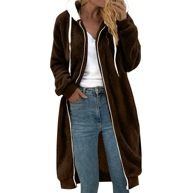 Women's Thick Mid length Double sided Plush Fur Hooded Coat Overcoat Brown - Shop at LoveMi