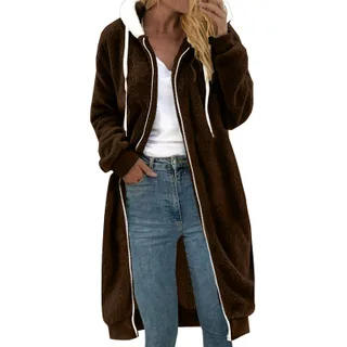 Women's Thick Mid-length Double-sided Plush Fur Hooded Coat Overcoat - Brown