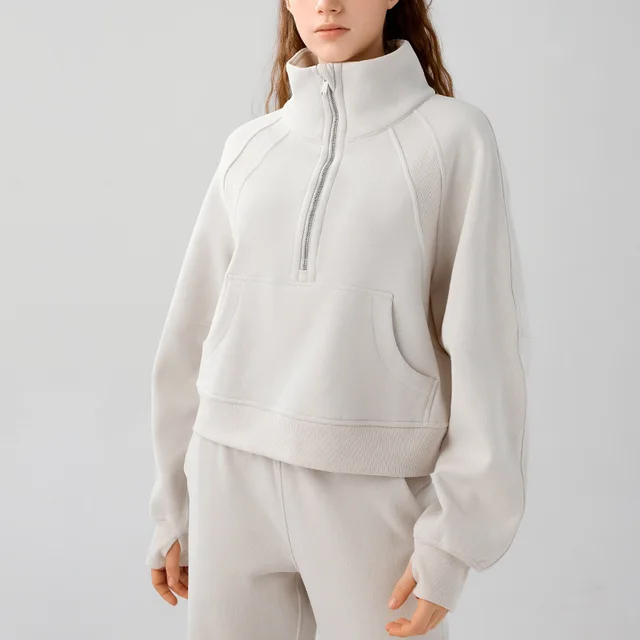 Women's Half zip High stand Collar Pullover Leisure Warm Fleece Sweater Pearlescent White - Shop at LoveMi
