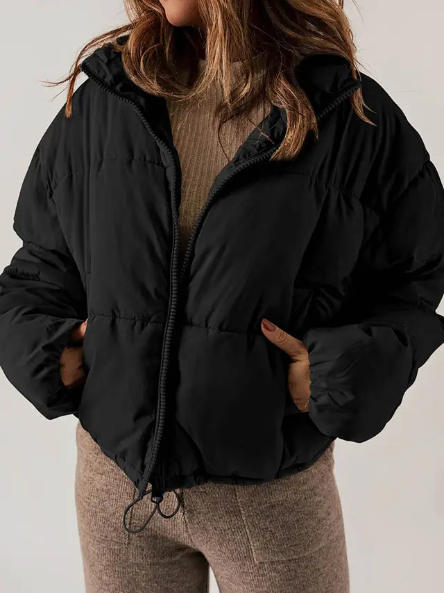 Winter Bread Coat New Thickened All matching Warm Leisure Solid Color Stand up Collar Cotton padded Clothes Women Black - Shop at LoveMi