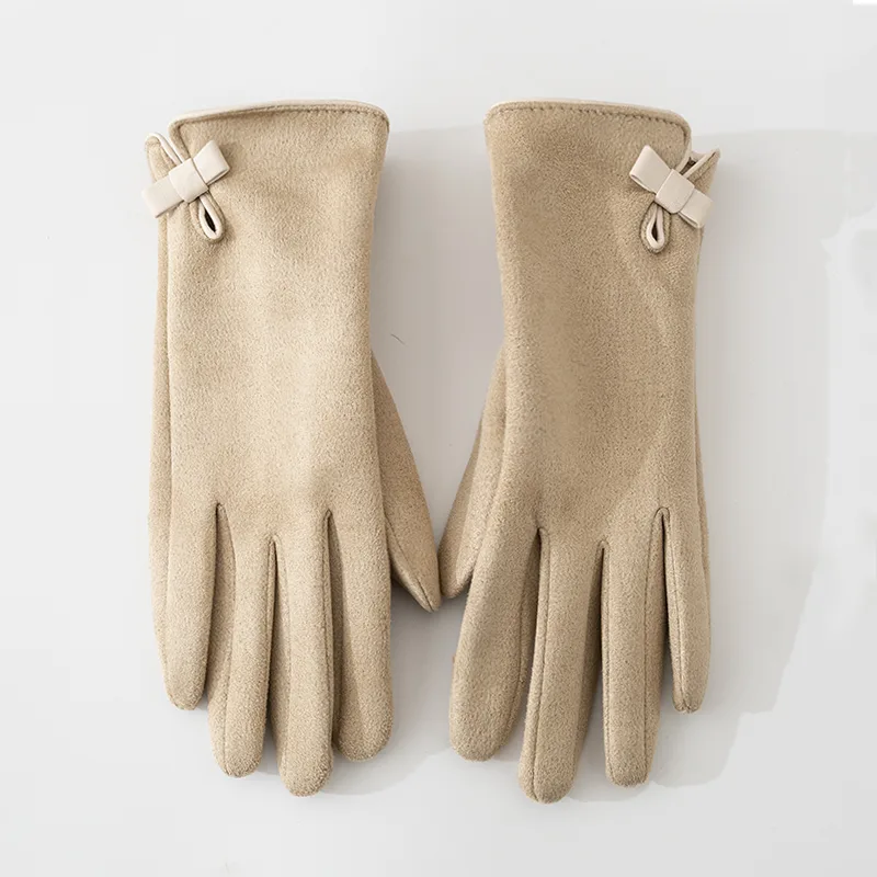 Suede Gloves For Women Fleece-lined Warm - Beige - View 1