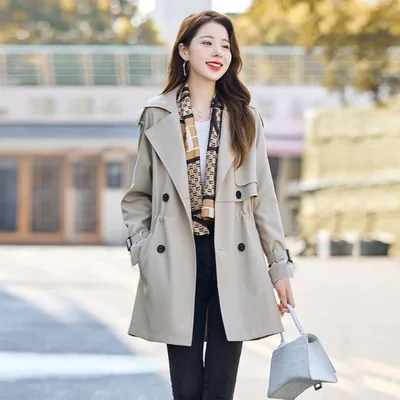 Autumn And Winter New Casual Figure Flattering Fashionable Top Women's Windbreaker Coat Beige - Shop at LoveMi