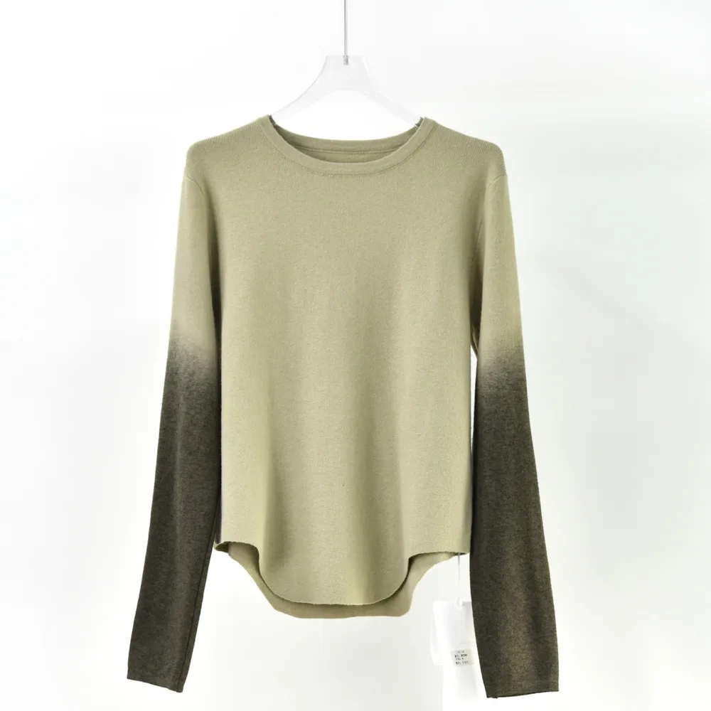 Women's Hanging Dyed Gradient Round Neck Thickened Pullover Sweater Khaki - Shop at LoveMi