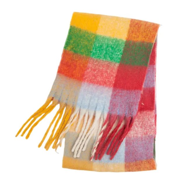 Women's Scarf Autumn And Winter New Thick Beard Color Four grid 15 Green Red - Shop at LoveMi