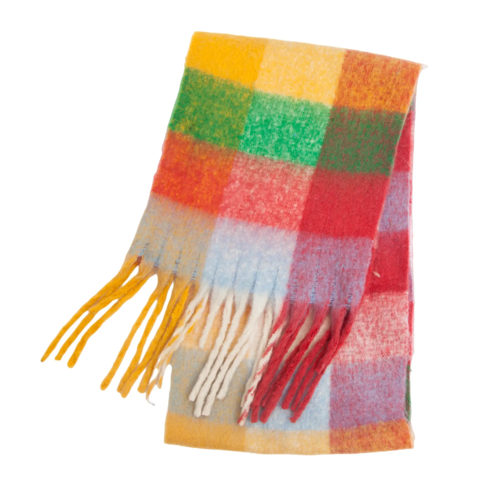 Women's Scarf Autumn And Winter New Thick Beard Colour Four-grid - 15 Green Red