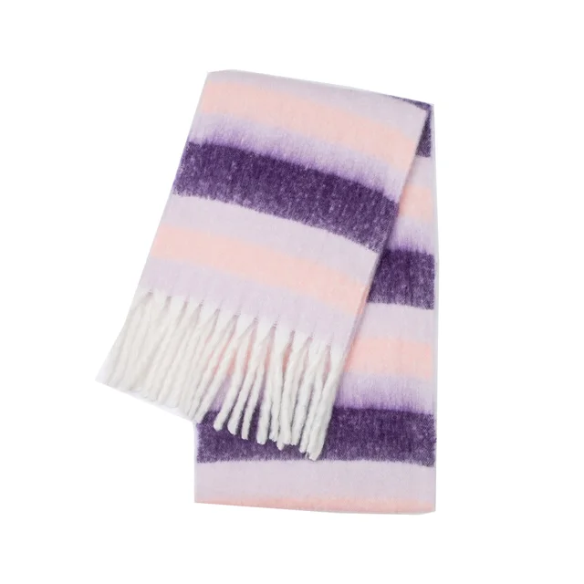 Women's Scarf Autumn And Winter New Thick Beard Color Four grid 25 Stripes Purple - Shop at LoveMi