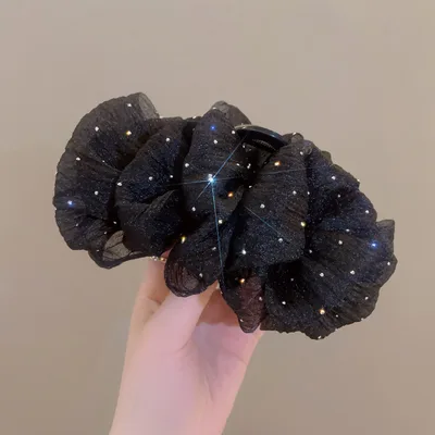 Super Fairy Cloud Polka Dot Grip Bow Mesh Barrettes Black - Shop at LoveMi