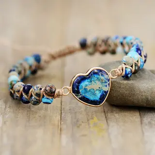 Emperor Stone Heart Shaped Double Layer Hand Weaving Bracelet - Two Color Blue