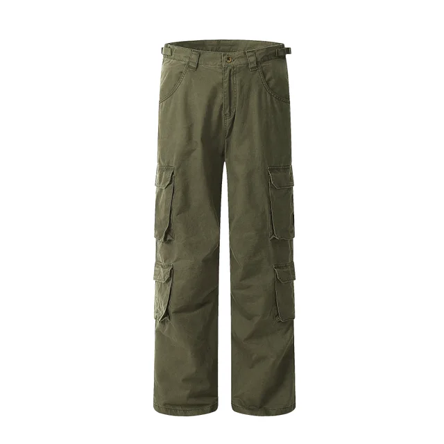 Retro Multi pocket Cargo Pants Loose Straight Casual Pants Army Green - Shop at LoveMi