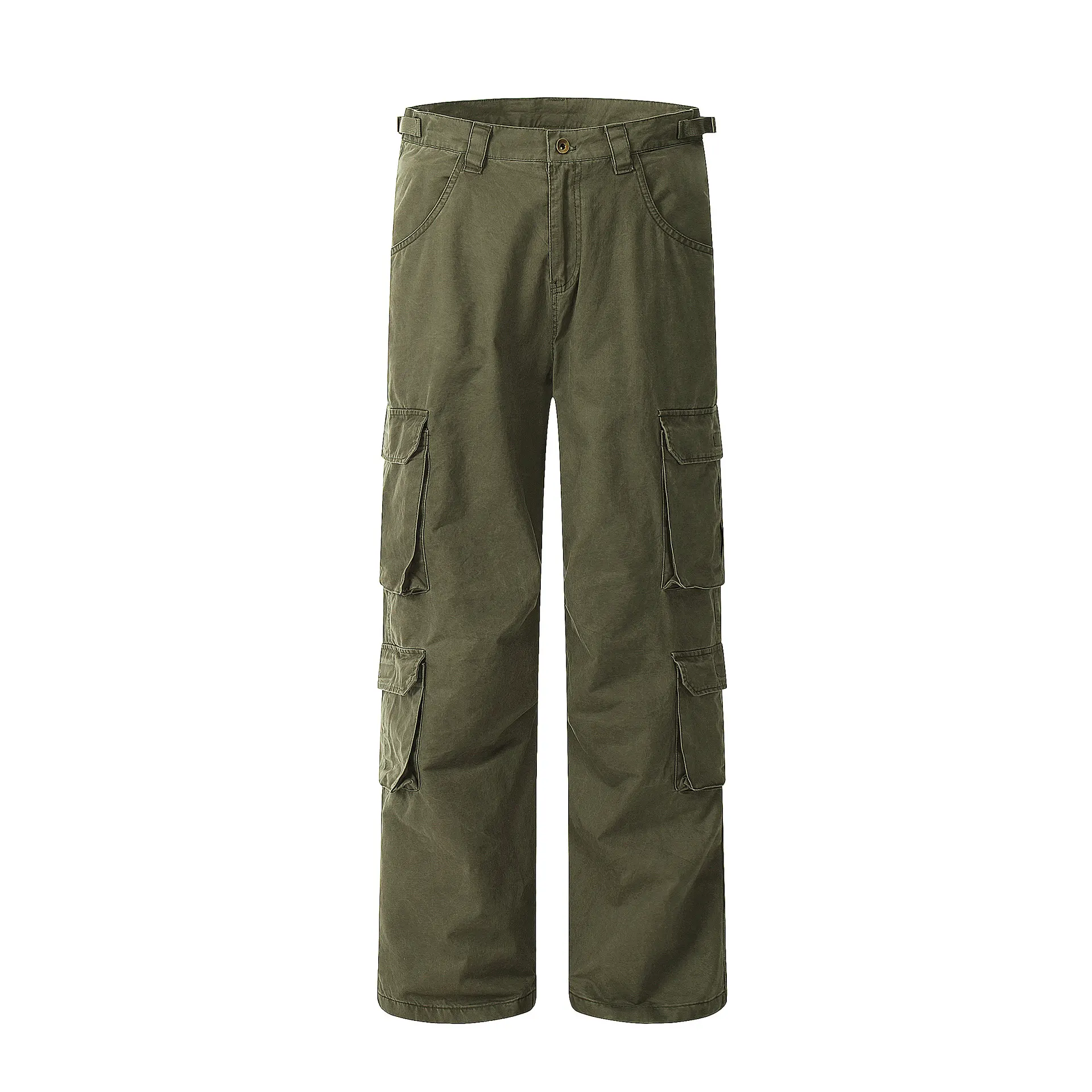 Retro Multi-pocket Cargo Pants Loose Straight Casual Pants - Army Green