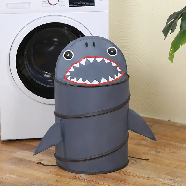Cartoon Doll Storage Bucket Foldable Dustproof Storage Gray Shark - Shop at LoveMi