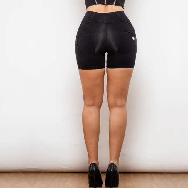 Peach Hip Raise Denim Yoga Shorts High Elasticity Dance Pants Women Black - Shop at LoveMi
