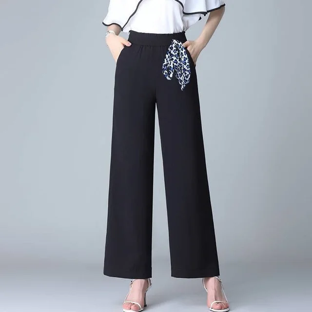 Ice Silk Draping Wide Leg Women's High Waist Loose Plus Size Black Scarf - Shop at LoveMi