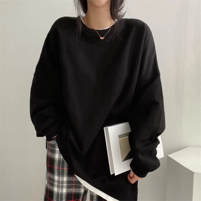 Women's Loose All matching Fleece lined Solid Color Hoodie Black - Shop at LoveMi
