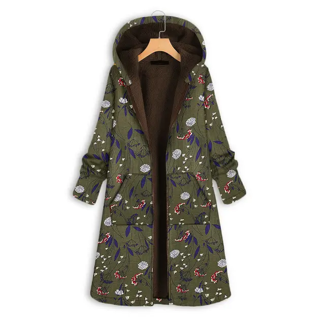 Cap Slim Fit Long Cotton Coat Warm Coat Green - Shop at LoveMi