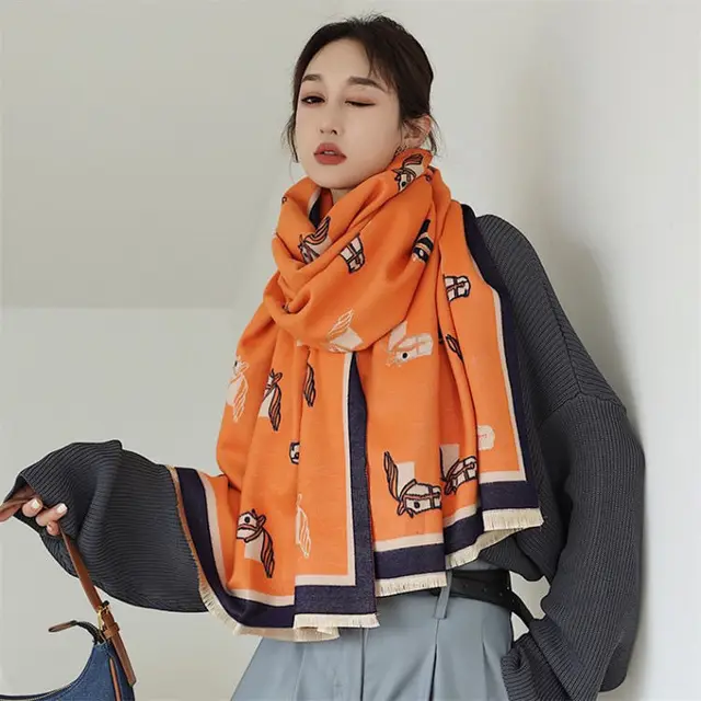 Winter Double sided Thickened Air conditioned Room Shawl Long Warm Scarf Orange - Shop at LoveMi