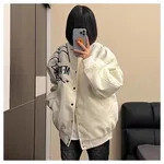 American Spider Web Embroidered Jacket Baseball Uniform - Apricot