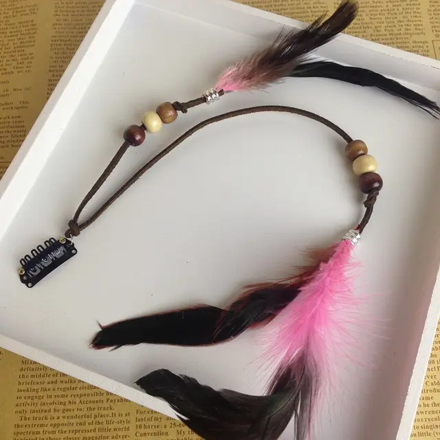 Indian Feather Tassel Hair Piece Pink - Shop at LoveMi
