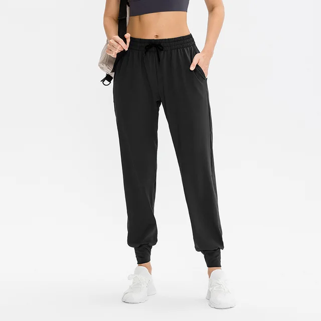 Women's Drawstring Running Sports Casual Slip in Stretch Yoga Trousers Black - Shop at LoveMi