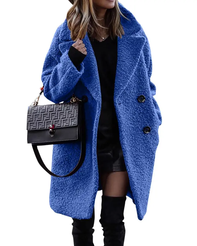 Fashion Temperament Commute Velvet Long Coat Royal Blue - Shop at LoveMi