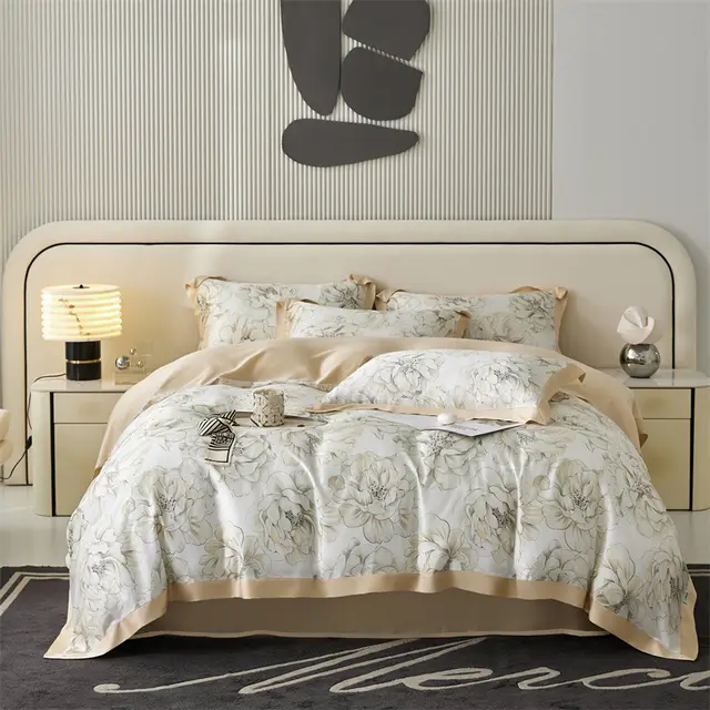 Spring And Summer New Home Textile Tencel Four piece Set Bedding Norman Garden Gold - Shop at LoveMi