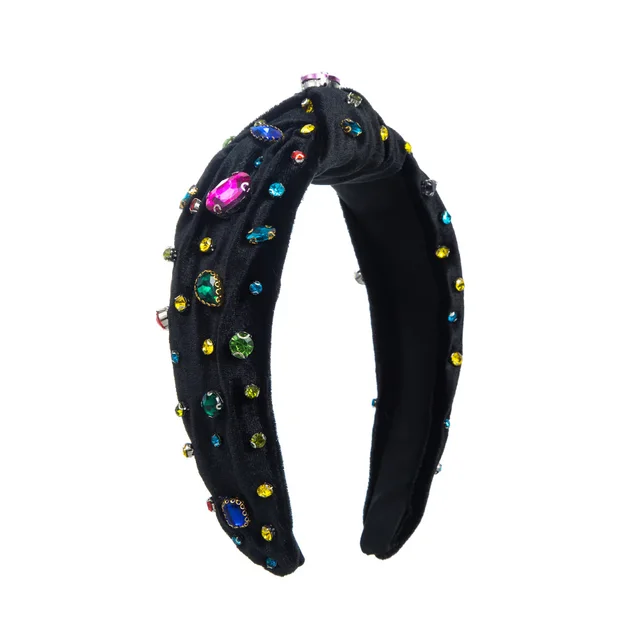 Colorful Crystals Knotted Fashion New Fabric Craft Full Diamond Headband Black - Shop at LoveMi