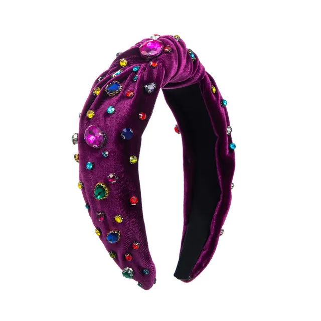 Colorful Crystals Knotted Fashion New Fabric Craft Full Diamond Headband Purple - Shop at LoveMi