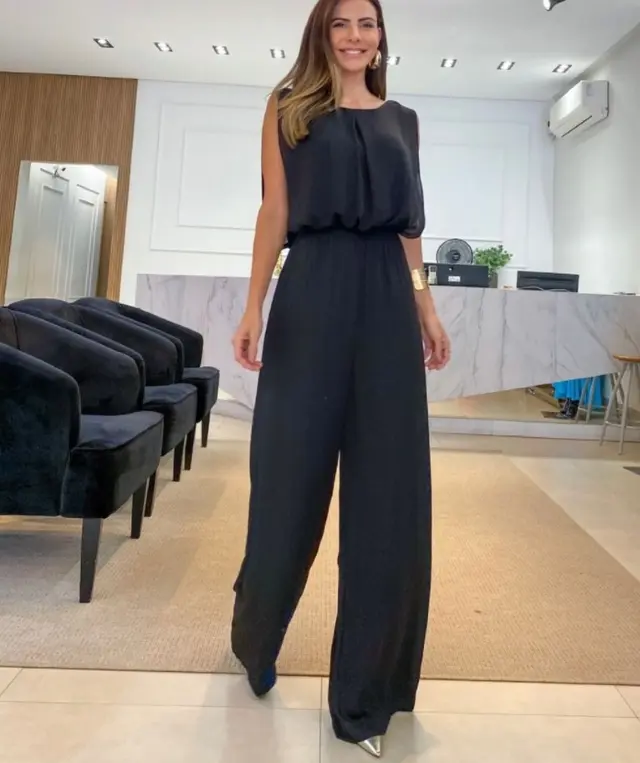 Collage Backless Solid Color Casual Jumpsuit Black - Shop at LoveMi