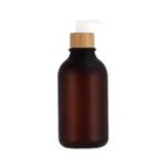 Push Round Shoulder Frosted Lotion Bottle PET Plastic Shampoo Bottle Shower Gel - Matte Tea Bottle White Bamboo