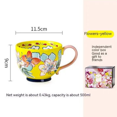 Aomak Ceramic Cup Personalized Hand painted Water Cup Creative Mug Yellow Breakfast Cup - Shop at LoveMi