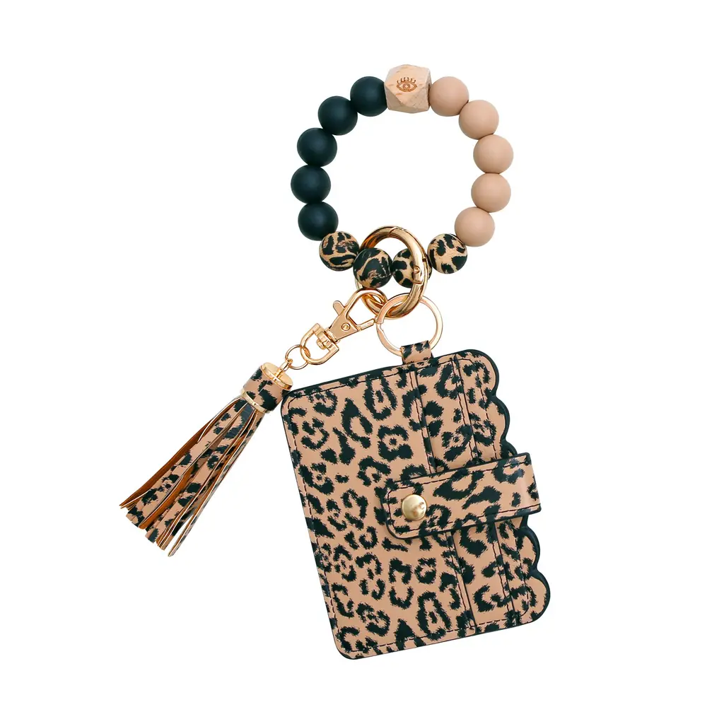 Silicone Bracelet Wrist Keychain Pendant - K68430 Leopard Khaki