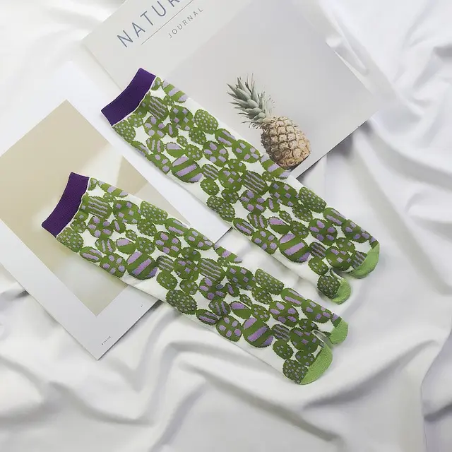 Toe Socks 200 needle Jacquard Combed Cotton For Women Green Candy - Shop at LoveMi