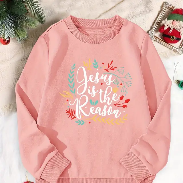 Christmas Season Printed Girls' Sports Sweater Pink - Shop at LoveMi