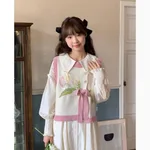 Women's Milk Pink Tulip Flower Knitted Vest - Pink