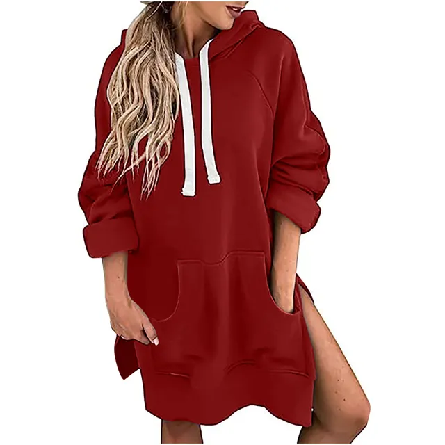 Loose fitting Women's Sweater Long Sleeve Solid Color Drawstring Top Brick Red - Shop at LoveMi