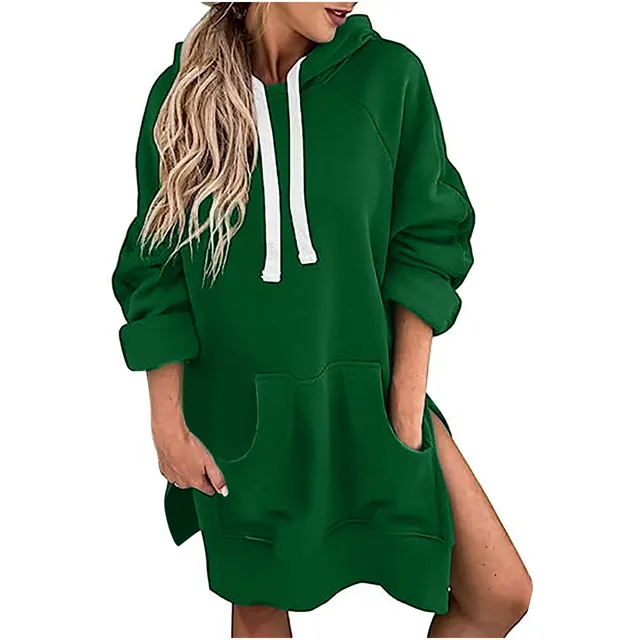 Loose fitting Women's Sweater Long Sleeve Solid Color Drawstring Top Green - Shop at LoveMi