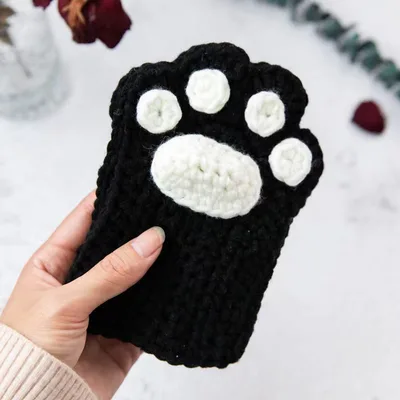 Cat's Paw Gloves Handmade Wool Woven Half Finger Finished Cute Warm Winter Gift For Girlfriend Finished Black And White - Shop at LoveMi