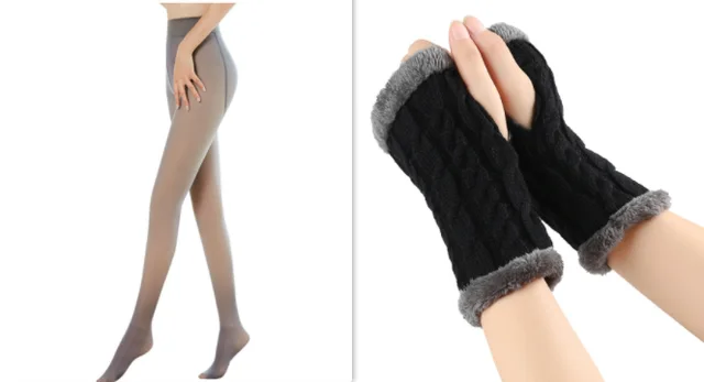 Fleece lined Fluffy Gloves Twist Knitted Finger Leakage Greysete1 - Shop at LoveMi