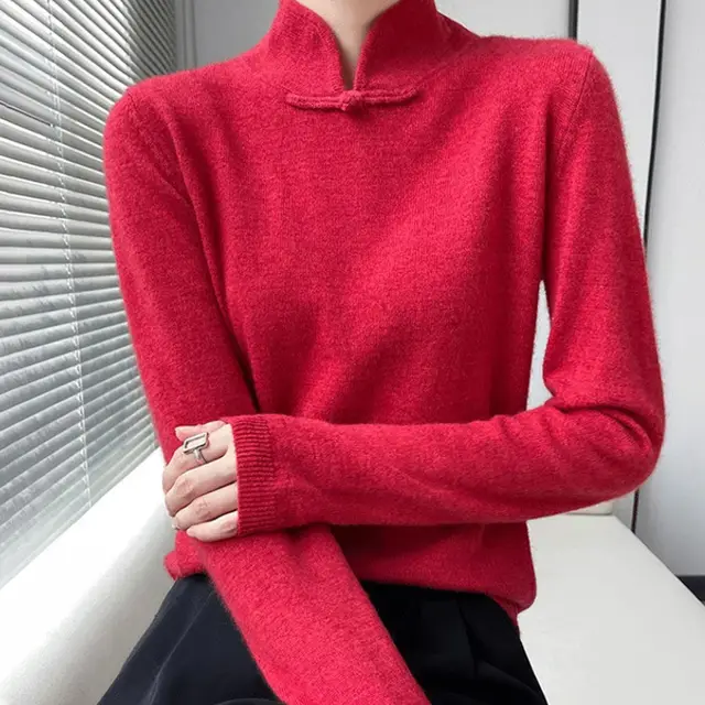Women's Half turtleneck Sweater With Soft Design And Inner Wear Base Buckle Red - Shop at LoveMi