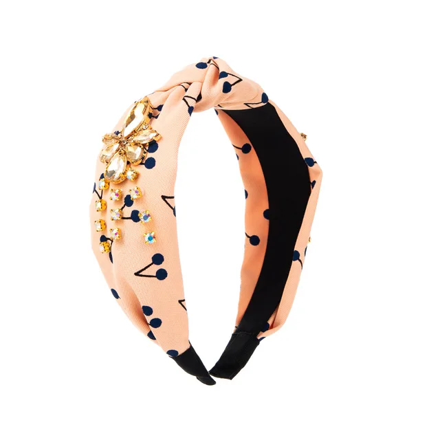 Cherry Print Mid knot Headband Temperament Wild Headwear Champagne - Shop at LoveMi