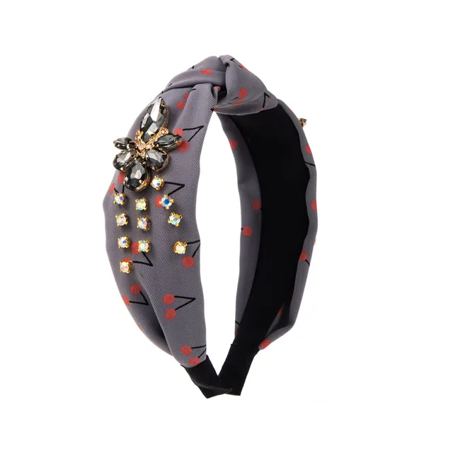 Cherry Print Mid knot Headband Temperament Wild Headwear Gray - Shop at LoveMi