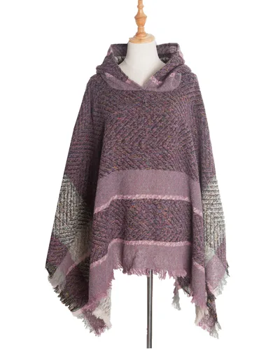 Fishbone Pattern Ladies Hooded Shawl Pullover Cloak Purple - Shop at LoveMi