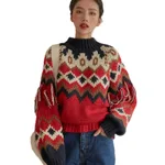 New Christmas Style Contrast Color Dotted Tassel Pullover Thick Sweater - Red