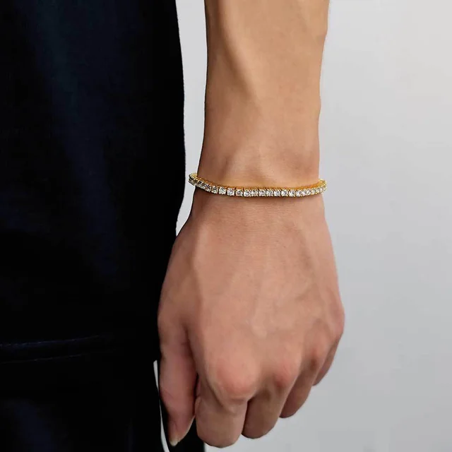 Single Row Diamond Tennis Chain Zircon Hip Hop Men's Bracelet Accessories Gold Width 3Mm - Shop at LoveMi